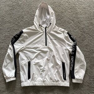Alphalete Men's Half-Zip Windbreaker Jacket Sz XL White Black Hooded Activewear